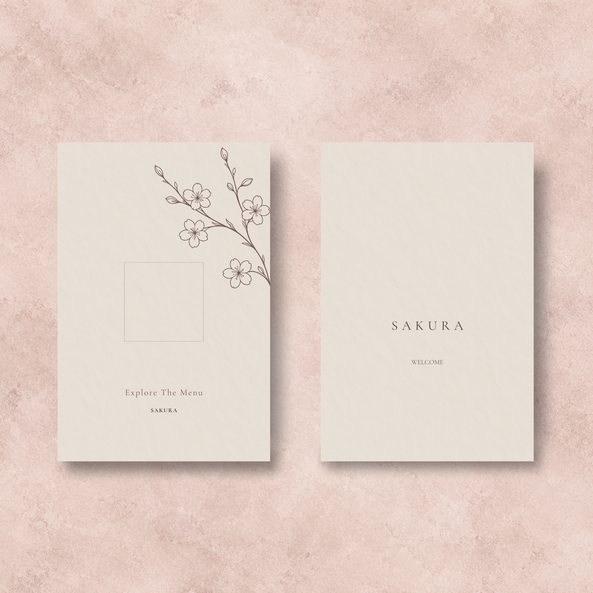 SAKURA editable QR card template for Japanese restaurants with a bigger cherry blossom styling 